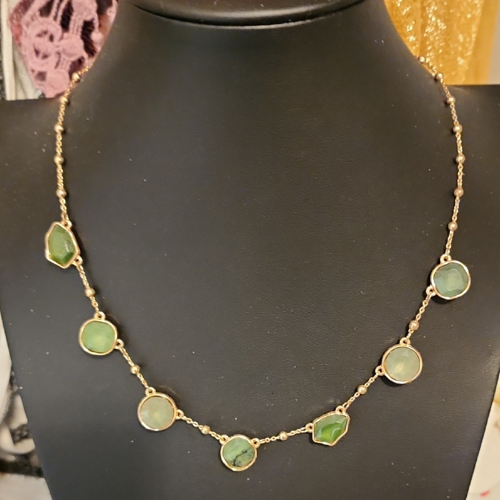 Style And Co Gold Necklace With Green Faux Stones